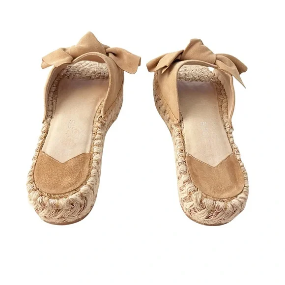J/Slides Ritsy Slip On Espadrilles Beige Suede Leather Bow Slides Handcrafted - Picture 6 of 12